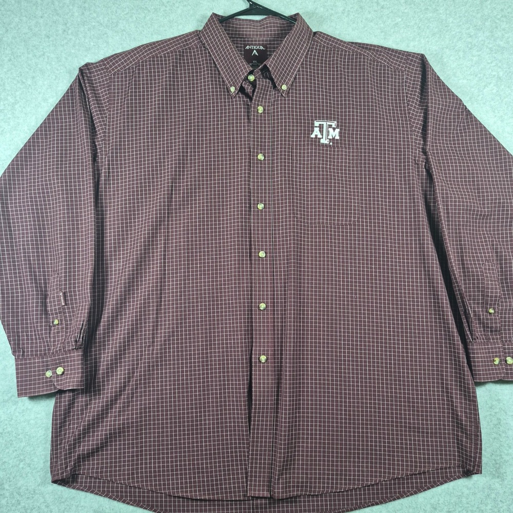 Antigua Button Down Shirt Mens XXL Maroon Texas A&M Aggies Long Sleeve Check